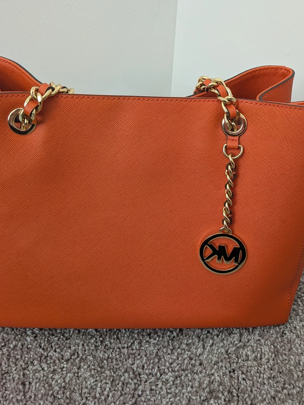 Michael Kors Orange Saffiano Leather Chain Tote
